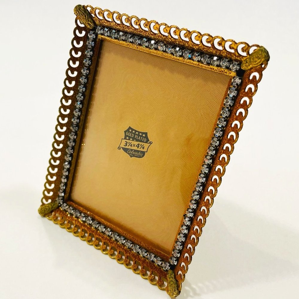 Columbia Gold Plated White Crystals Self Stand Picture Frame